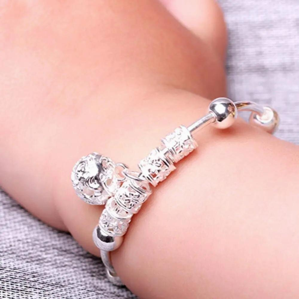 2Pcs Adjustable Infant Baby Embossing Bell Bangle Hand Bracelet Jewelry for praying for Child Baby Bangles