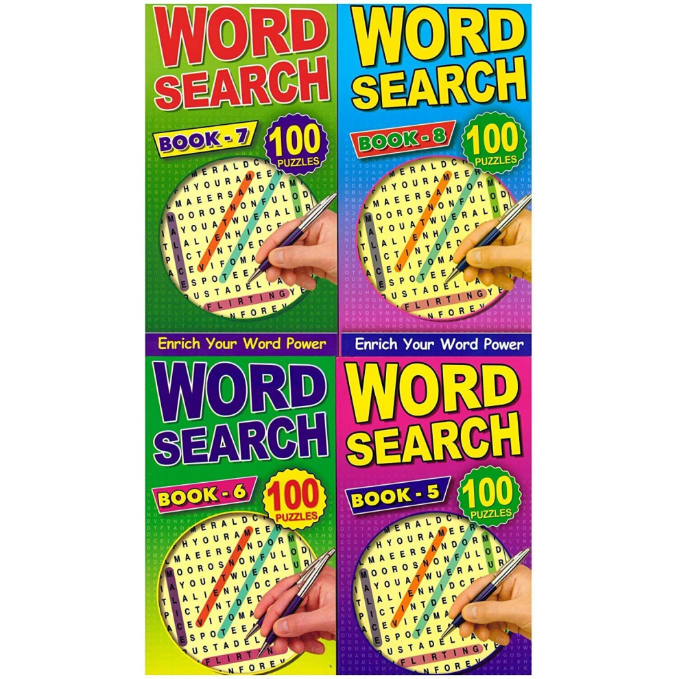 Set Of All 4 X Adult WORDSEARCH Word Search Books 100 Puzzles Each Brain Games