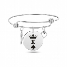 Poker Spade K Q Bangle King Queen Pendant Bangles Stainless Steel Charm Bracelet Couple Alliance Jewelry