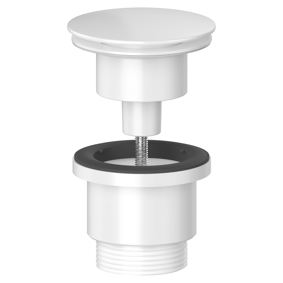 Clicker Basin Waste Plug 1 1/4" 60mm Click Clack Bathroom Sink Pop Up Push Dome (Matt White)