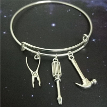 Tool Bracelet, Handyman Gift, Tool Jewelry, Pliers Bracelet, Hammer Pendant, Screwdriver Charm, Repairman
