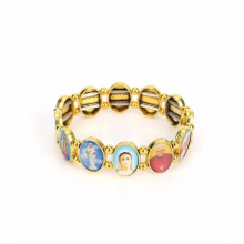 Classic Christ Jesus Small Square Alloy Elastic Catholic Saint Bracelet, Catholic Images Random