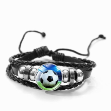 SIAN Novelty Football Baseball Photo Bracelet Cartoon Basketball Sports Series Woven Leather Bracelet Children Mens Bangle