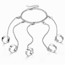 Lightweight Classic Men Ring Wrist Bracelet Set Silver Finger Bracelet Chain Smooth Surface Jewelry