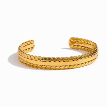 316L Stainless Steel Leaves Bangle Bracelet Minimalist Metalic Golden 18 K Cuff Bracelet Waterproof Jewelry Party Gift