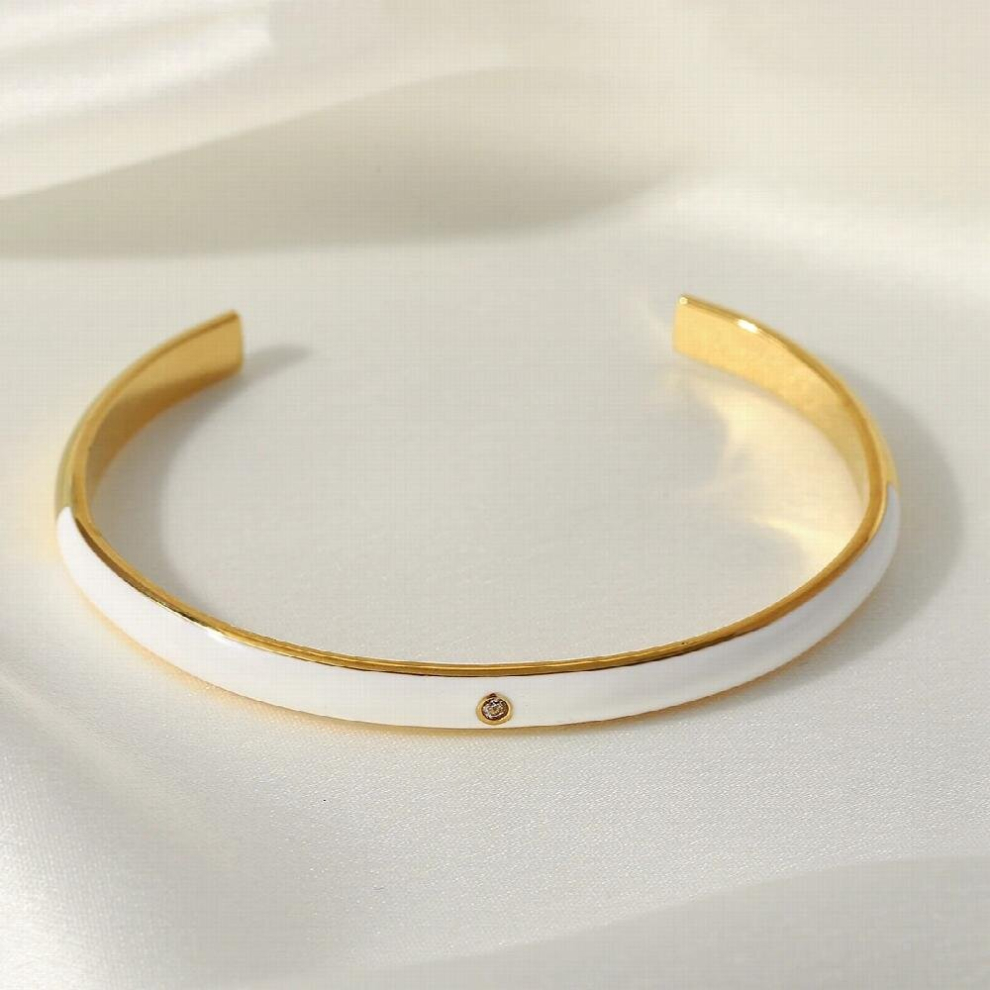 Zircon Colorful Enamel Stainless Steel Opening Bangles Bracelets for Women Friendship Accessories Teen Gift-image-OPC-PCWHX8B-NEW