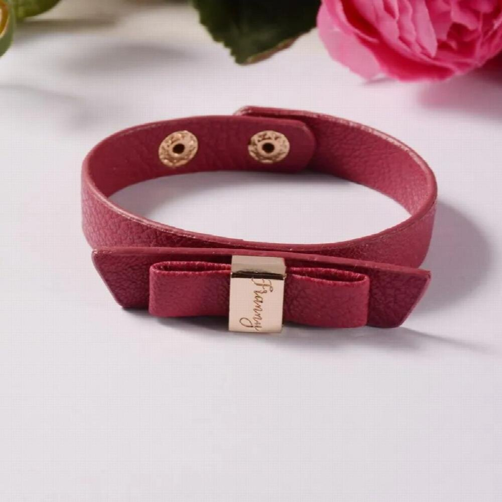 PU leather cuff bow bracelet Great Gift For Women Red Leather Bow Charm Bangle jewelry Accessories-image-OPC-PCWHZ67-NEW
