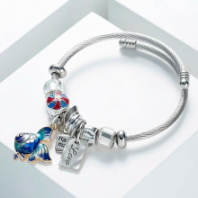 Silver Cuff Bracelets for Women fish Charm Bracelet & Bangle Crystal Beaded Pulseras Jewelry