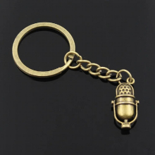 Men 30mm Keychain DIY Metal Holder Chain Vintage Microphone 26x13mm Bronze Pendant Gift