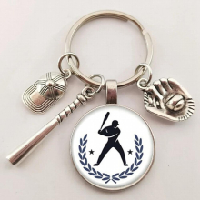 vintage Baseball Sports keychain retro silhouette art baseball player jewelry sportemen key chain ring men
