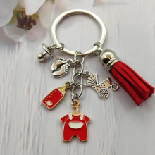 multicolor enamel baby clothing. Baby bottle. Tassel Keychain Mom Stroller Keychain Mothers Souvenirs Jewelry