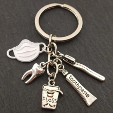 Hot Selling Dentist Keychain Tooth Toothpaste Toothbrush Tooth Cup Combination Accessories Key Ring Pendant Gift