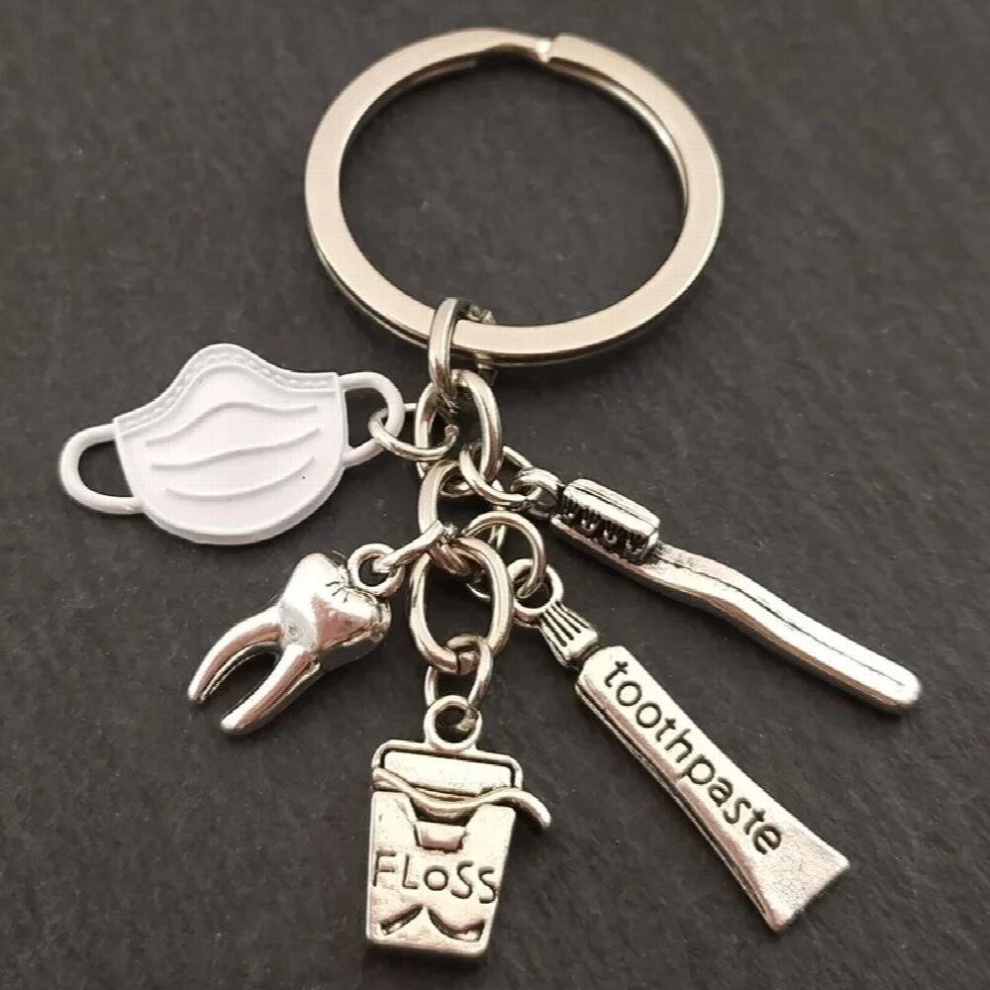 Hot Selling Dentist Keychain Tooth Toothpaste Toothbrush Tooth Cup Combination Accessories Key Ring Pendant Gift 885670430339