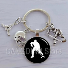 DIY Keychain Hockey Player Skateboard and Hockey Club Pendant Mens Jewelry Car Keychain Hockey Fan Souvenir Gift