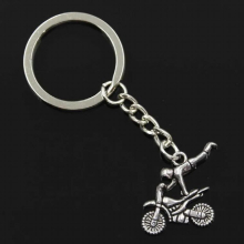 Men 30mm Keychain DIY Metal Holder Chain Vintage Motorcycle Motorcross 25x25mm Silver Pendant Gift