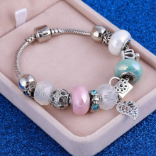 European Style Vintage Silver plated Crystal Charm Bracelet Women fit DIY Bracelet Jewelry Gift