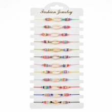 12pcs/Sets Shell Bracelets for Women Child Rhinestones Adjustable Charms Rope Chain Anklets Boho Girl Jewelry