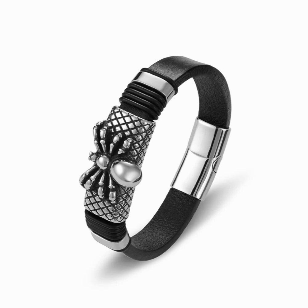 Punk Rock Stainless Steel Spider Leather Bracelet Magnetic Clasp Jewelry Accessories Wristband for Mens-image-OPC-PCWJJVD-NEW