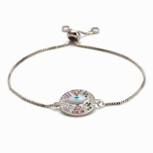 Lucky Eye Colorful Zircon Charm Bracelet Rose Silver Chain Shell Evil Eye Bracelet Adjustable for Women Female EY6279