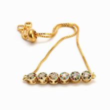 Lucky Eye Bracelet Rose Silver Chain Adjustable Charm Bracelet Micro Pave Colorful Zircon Jewelry for Women EY6280