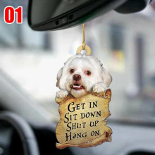 2D Dog Hanging Ornament Cartoon Pendant Bag Keychain Pendant Car Rear View Mirror Accessories Creative Car Interior Decor