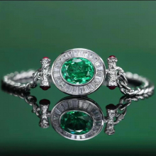 Vintage Lab Emerald Gemstone Charm Bracelet Silver Bangle Ladies Anniversary Gift