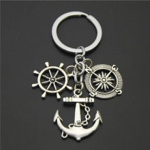 1PCS Wanderlust Compass Anchor Rudder Key Chains Diy Key Ring For Men Travel Jewelry E866