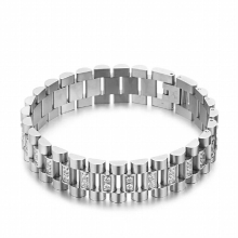Golden High Finish Men Vintage Zircon Watch Strap Stainless Steel Bracelet Ring Set Party Holiday Jewelry