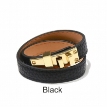 Jewely 8 Kinds PU Leather Double Button Bangle Litchi Grain Leather Belt Bracelets For Women