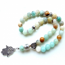 8mm Amazonite Stone bead with hand charm Round Shape 33 Prayer Beads Islamic Muslim Tasbih Allah Mohammed Rosary For Men&Women