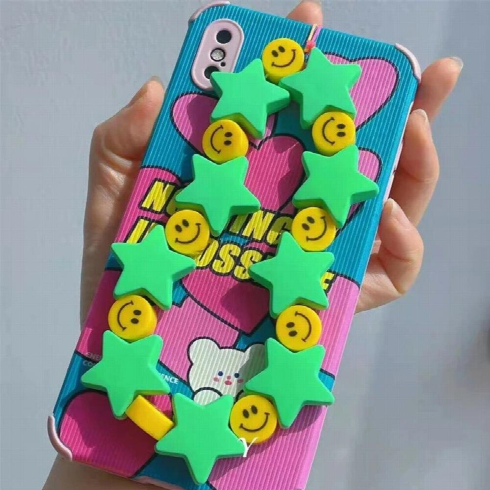 Y2k Jewelry Candy Star Smiley Phone Chain Cartoon Vintage Phone Pink Chain Keychains Charm 90S Pink,Multicoloured 885670482147