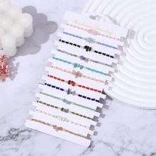 12pcs/lot Colorful Crystal Bead Natural Gravel Bracelet Boho Adjustable Braided Rope Chain Anklet Jewelry for Women