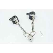 Fifty Shades of Gray Punk Chains Safe Heart Lockable Key Leather Handcuffs Cuff Handlock Wrist Bracelet Bangle