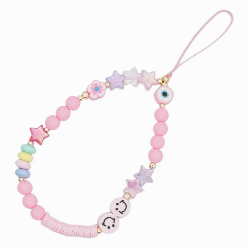 8090S Pink Heart Star Smiley Phone Chain Charms Harajuku Diy Nostalgic Vintage Keychains Accessories Women Pink,Multicoloured 885670491446
