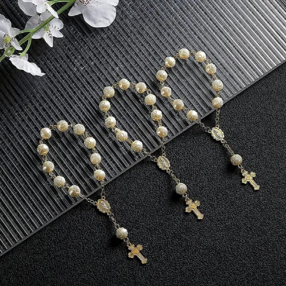 30Pcs Baptism Rosary Beads Finger Baptism Rosaries Faux Pearls For Baptism Favors Christening Favors Communion Favors Multicoloured