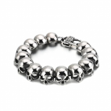 kb120777-bd Skull Charm Stainless Steel Men's Bracelet - Gothic Biker Armband, Link Chain, 18mm/24mm Wide, 20/22/23cm