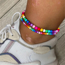 Rainbow miracle bead anklet stack set Elasticity Foot Jewelry Summer Beach Barefoot Bracelet ankle set
