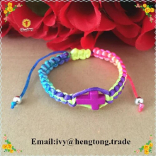 10pcs/lot rainbow rope bracelet, knot rosary bracelet, cross bracelet with religious cross pendant