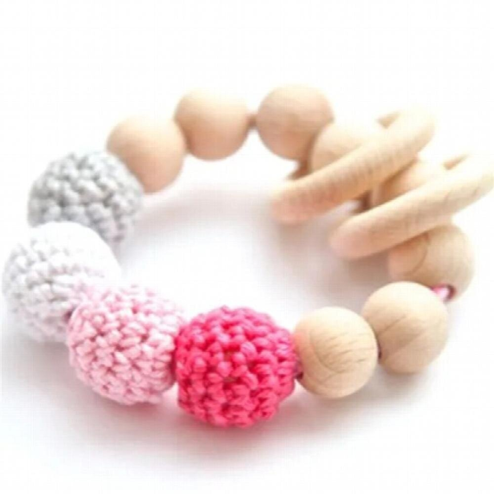 5PCS DIY Beaded Baby Pacifier Teething Nursing Wood Ring Crochet Knitted Wood Beads Dummy Teether