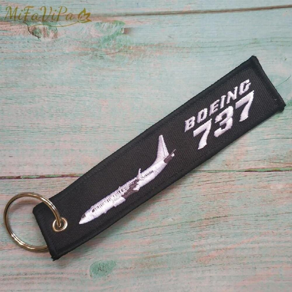 Boeing 737 Trinket Keychain Phone Strap Embroidery Aviation Key Chains For Men Flight Crew Luggage Tags Black 885670537670