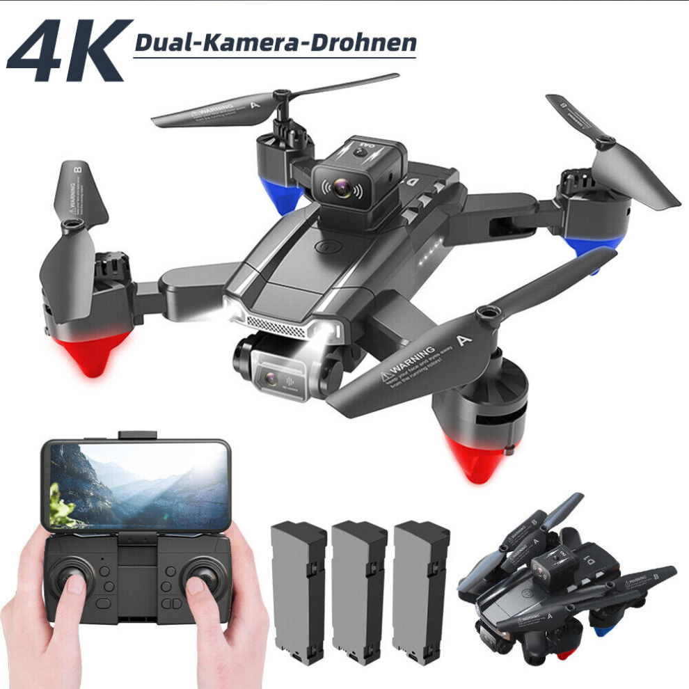 RC Drone with Camera , WiFi FPV 1080P 4K HD Dual Camera Drone Foldable Quadcopter with 3 Batteries