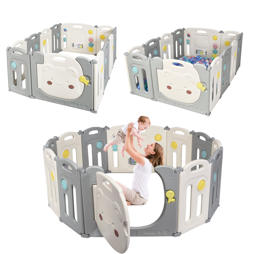 12 Panels Baby Playpen Foldable Kids Activity Play Centre Toddler Safety Playpen