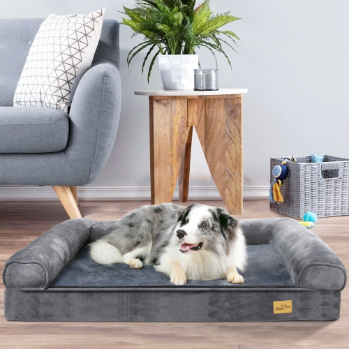 (L(100x75x8cm)) Bolster Orthopedic Dog Bed Sofa Washable Grey