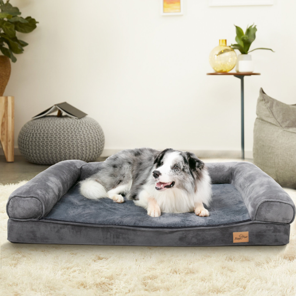 (XXL(120x90x10cm)) Bolster Orthopedic Dog Bed Sofa Washable Grey