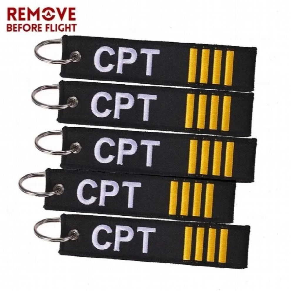 5 Pcs/Lot Captain Keychain Jewelry Embroidery Cpt Key Rings Chain For Aviation Zip Puller Remove Before Flight Keychains 885670546603