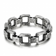 Vintage Square Chain Carved Mysterious Totem Mens Stainless Steel Charm Jewelry