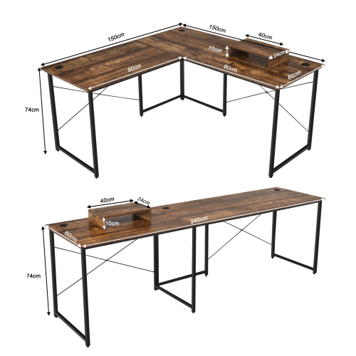 Casart Corner Computer Desk L-Shaped Reversible Study Desk Workstation 2 Person 1