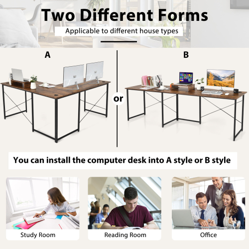 Casart Corner Computer Desk L-Shaped Reversible Study Desk Workstation 2 Person 2