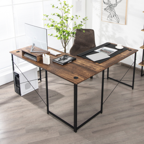 Casart Corner Computer Desk L-Shaped Reversible Study Desk Workstation 2 Person