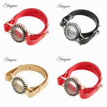 5pcs/lot Round Memory Glass Living Locket Pendant Leather Bracelet For Men Women Jewelry Accessories